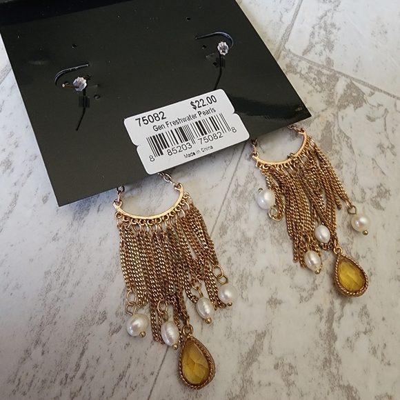 Cookie Lee copper and pearl dangling bead earrings NWT - Picture 6 of 10